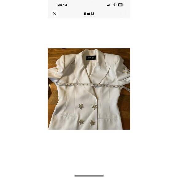 Solini White Double Breasted Star Blazer Womans Size 8 Vintage Y2K Rhinestones - Picture 11 of 12